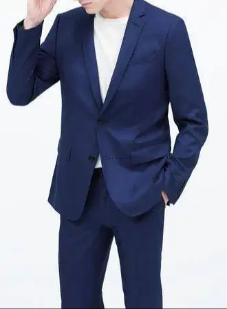 size L slim fit set jas blazer zara man blue navy setelan celana 34