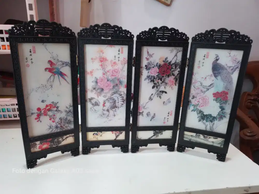 Lukisan pajangan cina jadul lukis 2 muka beda gambar T.28cmx L.43cm