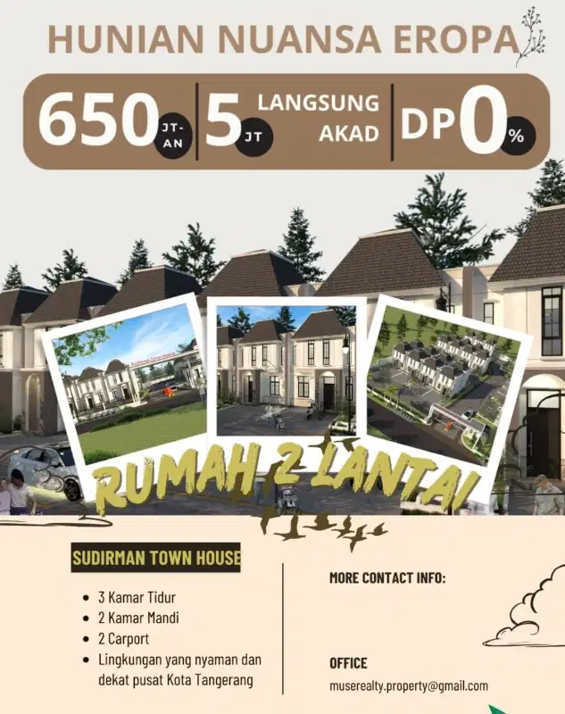 Cluster Sudirman Townhouse Rumah pinggir jalan tanpa Dp