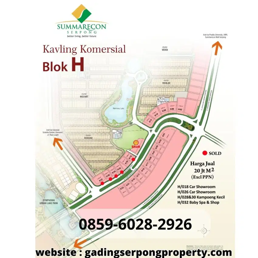 Harga jual 20 juta per meter (Exclude PPN) Kavling Blok H Summarecon