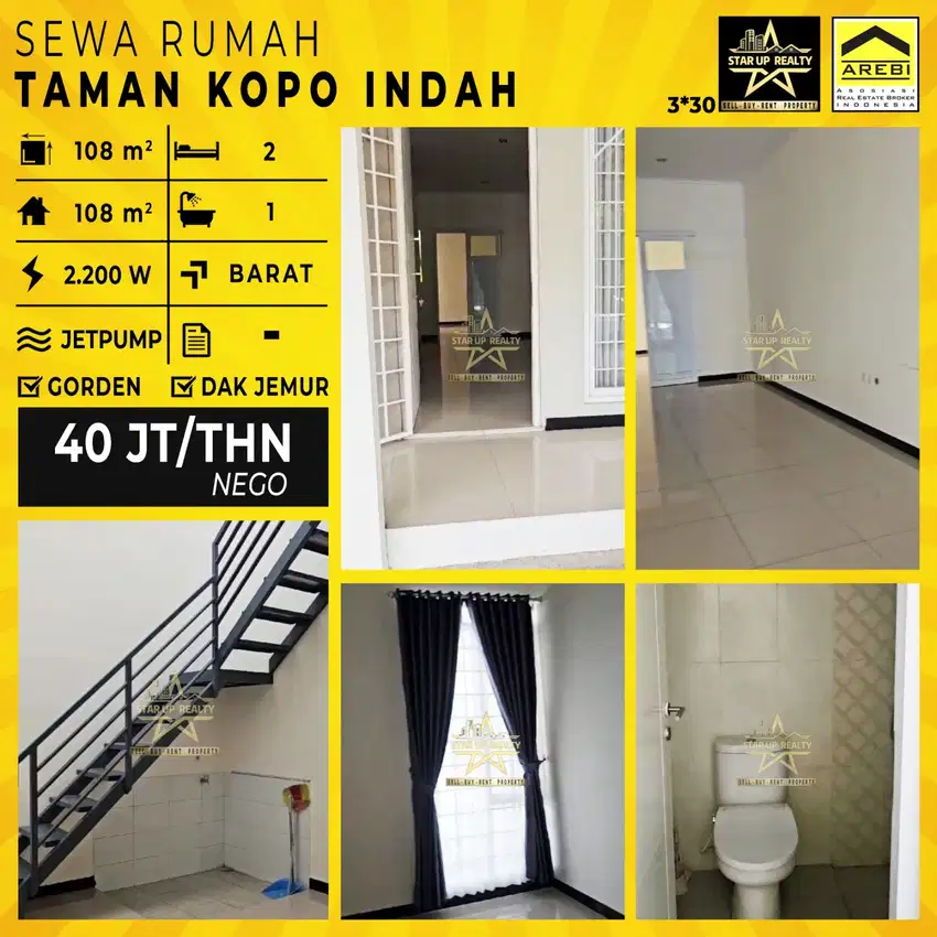 40 jt  Disewakan rumah Taman Kopo Indah lt 108 lb 108 kt 2 km 1