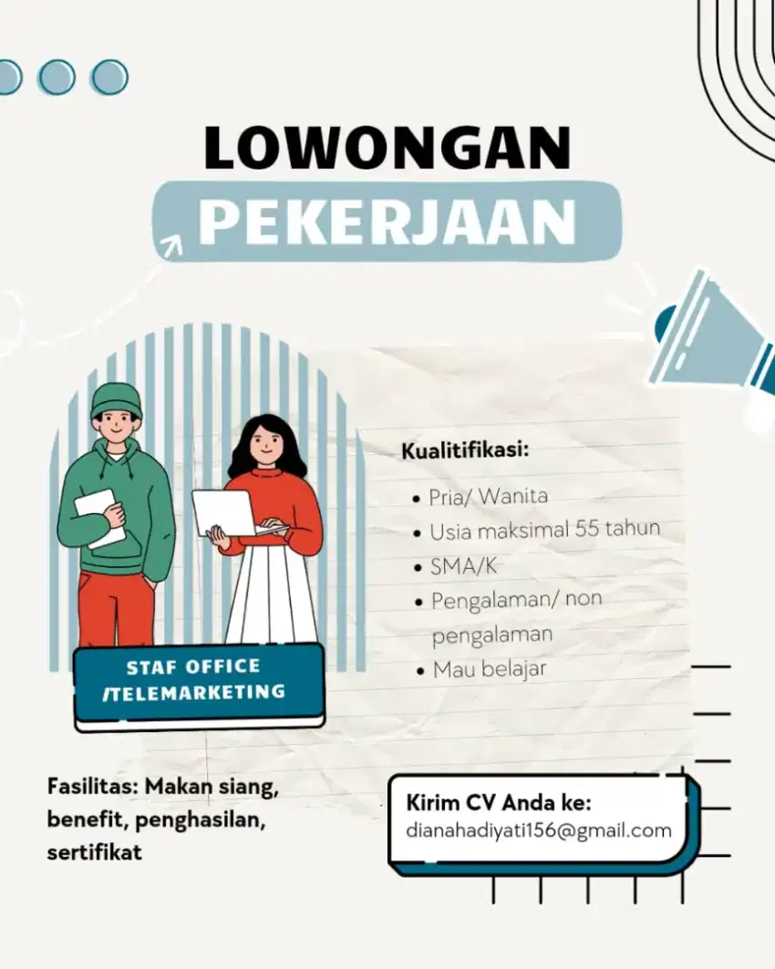 DIBUTUHKAN SEGERA MARKETING DAN TELEMARKETING