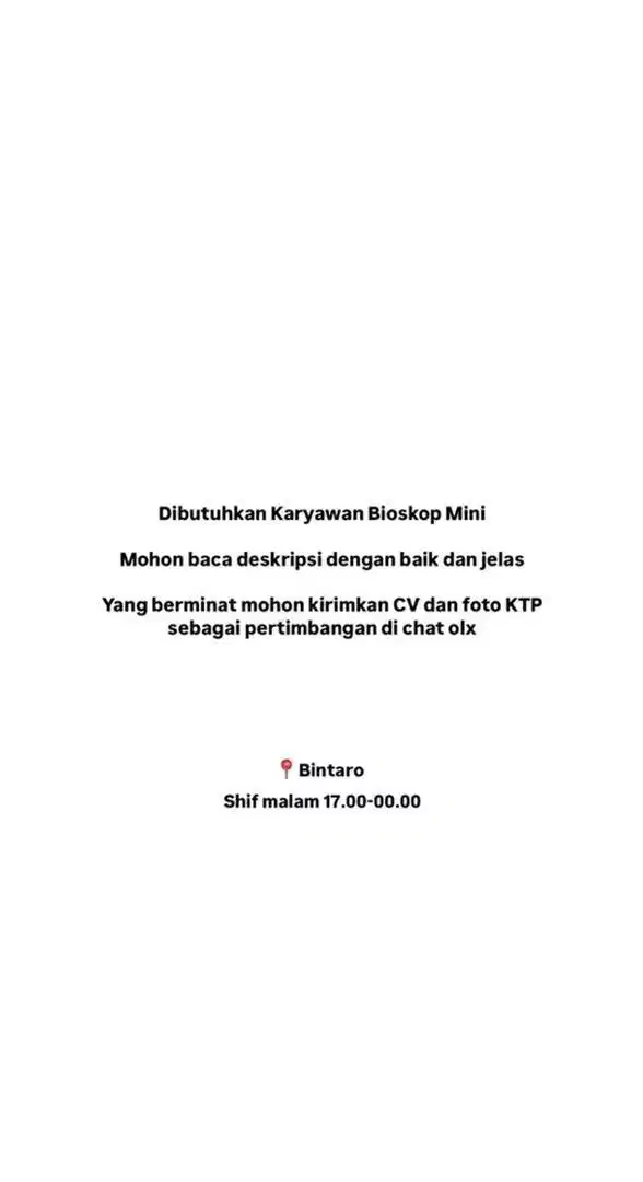 KARYAWAN BIOSKOP MINI SHIFT MALAM