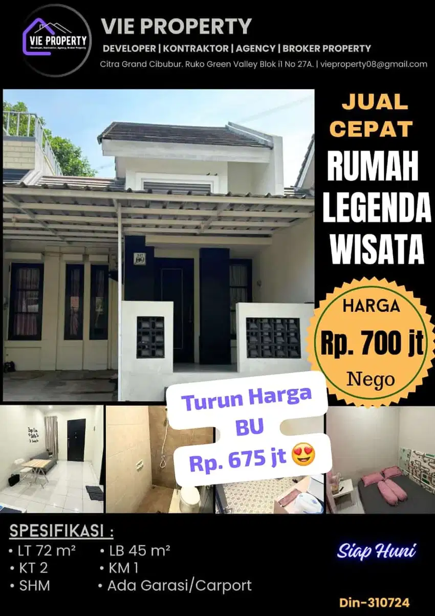 Jual Cepat Murah Rumah di Legenda Wisata Cibubur Siap Huni