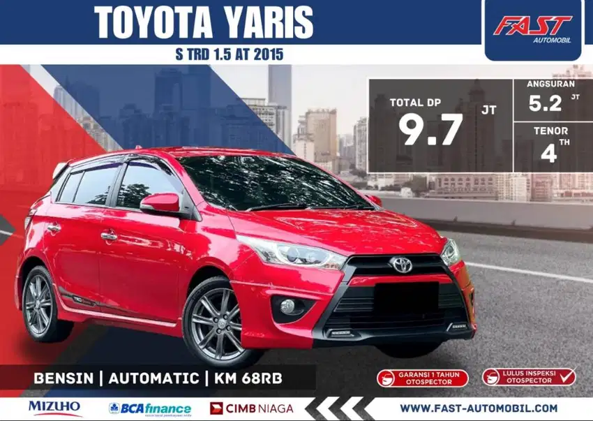 DP 9JT TOYOTA YARIS S TRD 2015 1.5 AT LOW KM.68RB & PAJAK PANJANG#F2ST