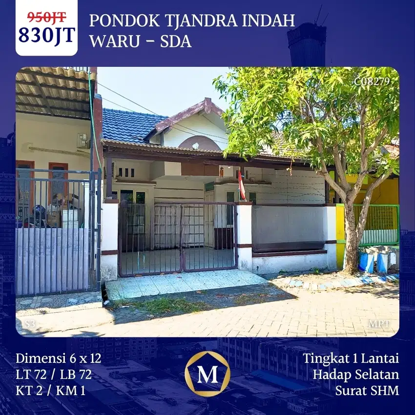 Rumah Pondok Tjandra Indah Waru Sidoarjo dkt Sportclub MERR Surabaya