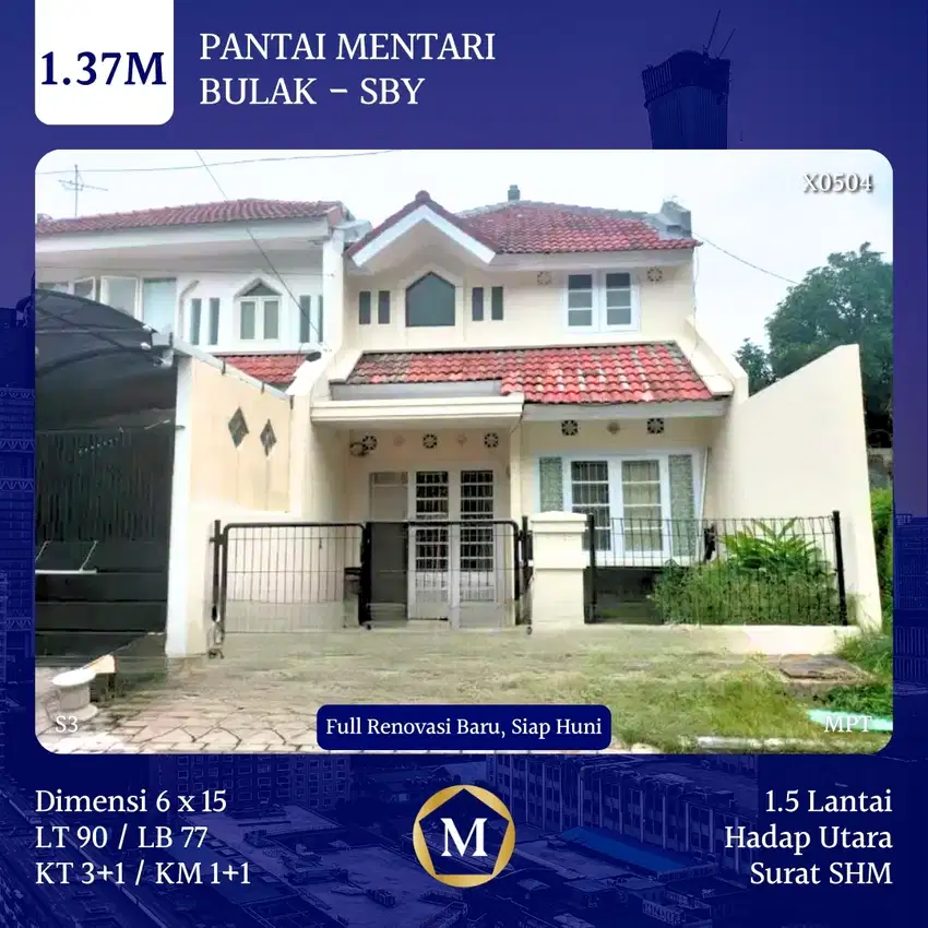 Rumah Pantai Mentari Kenjeran Surabaya Timur dk Mulyosari Pakuwon City