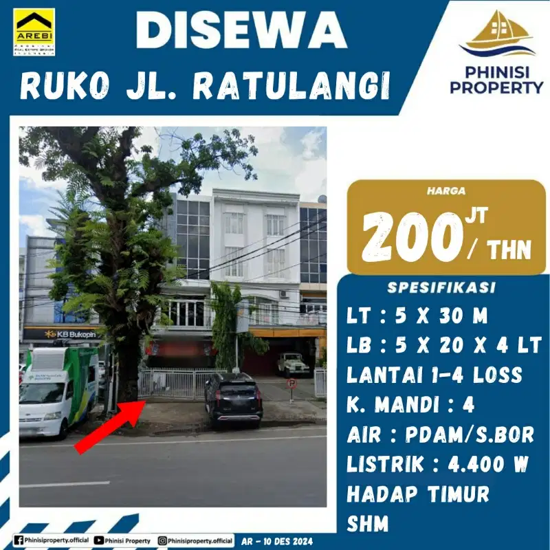 RUKO STRATEGIS JALAN RATULANGI