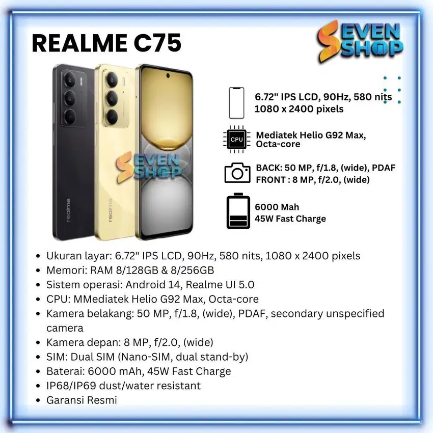 REALME C75 anti air.hujan gak perlu takut.baterai 6000mah