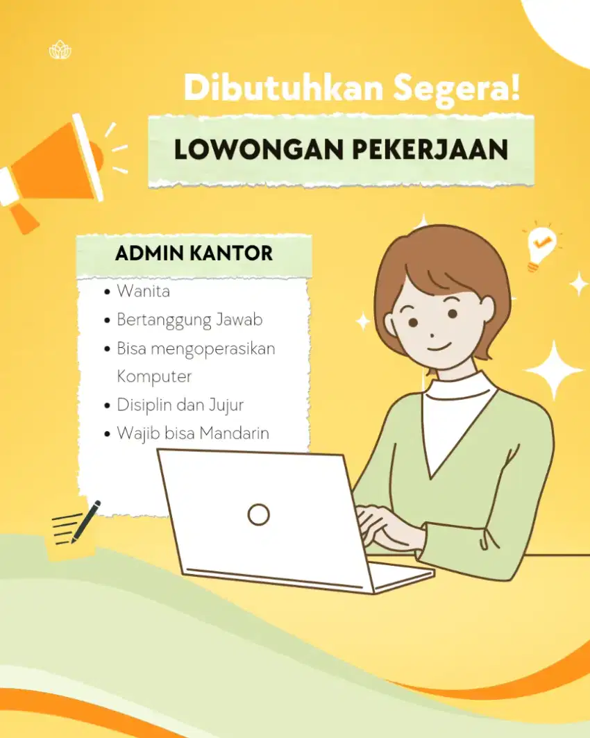 Dibutuhkan Admin Mandarin dan Sales