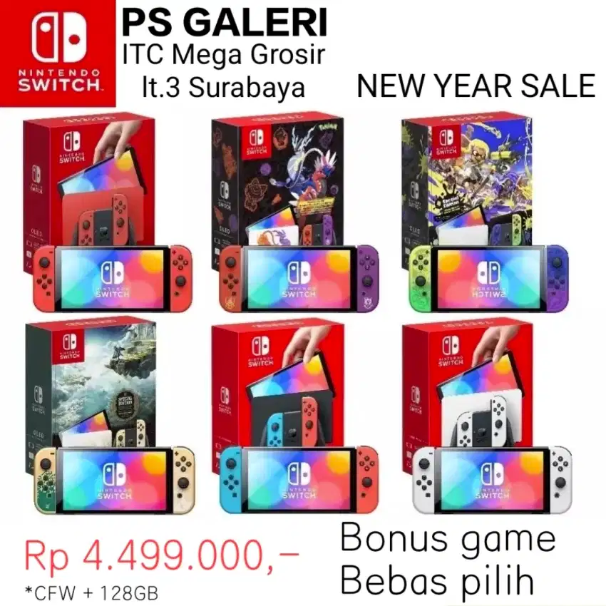 NINTENDO SWITCH OLED ¢fw +128GB full game NEW YEAR SALE