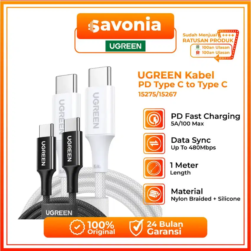 UGREEN Kabel Data Charge Silicone Braided Type C to Type C Fast Charge