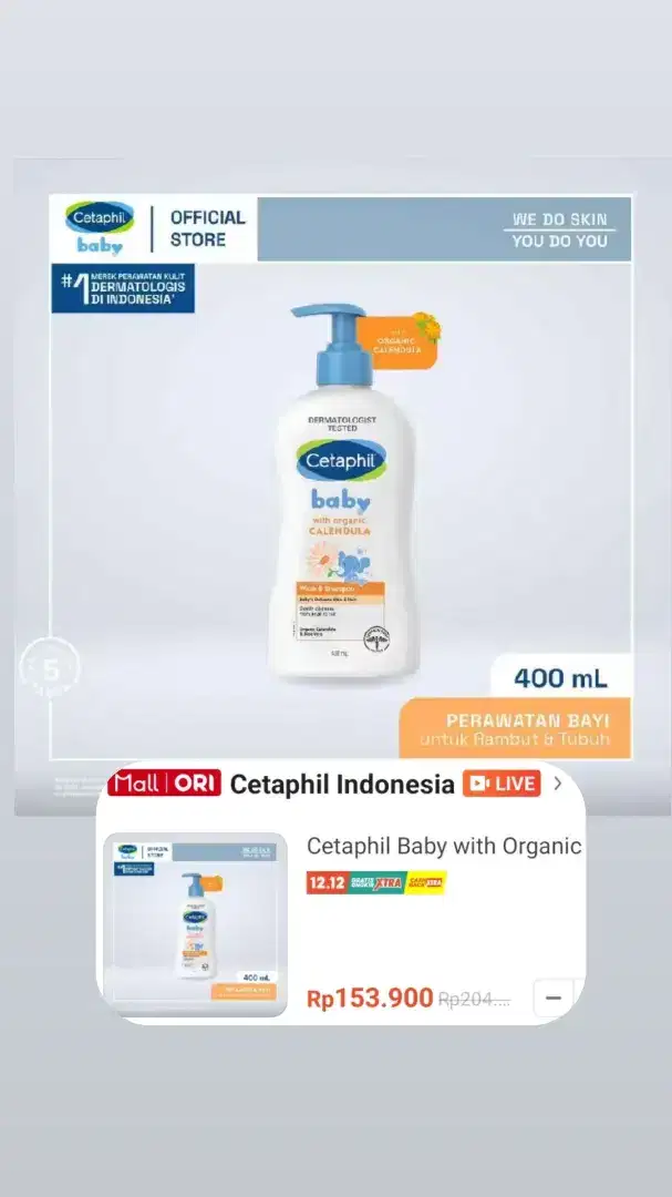 Cetaphil Baby Wash & Shampoo with Organic Calendula 400ml