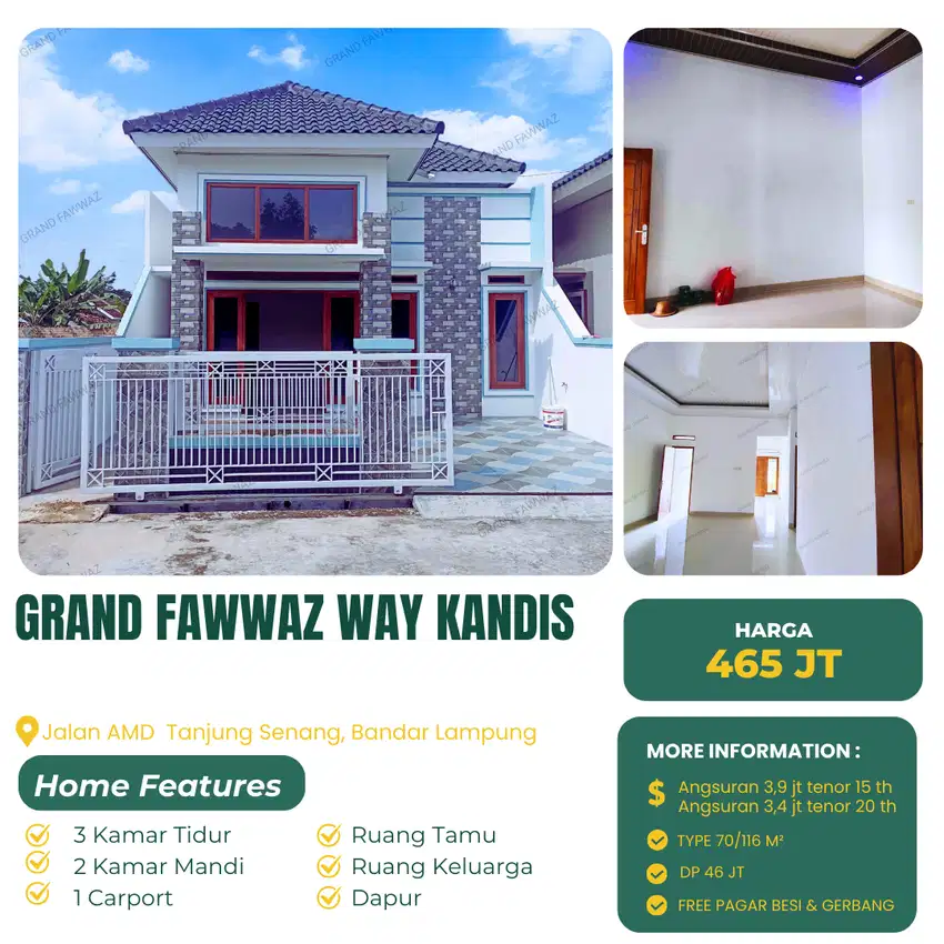 DIJUAL RUMAH EXCLUSIVE LOKASI STRATEGIS DEKAT PASAR WAY KANDIS