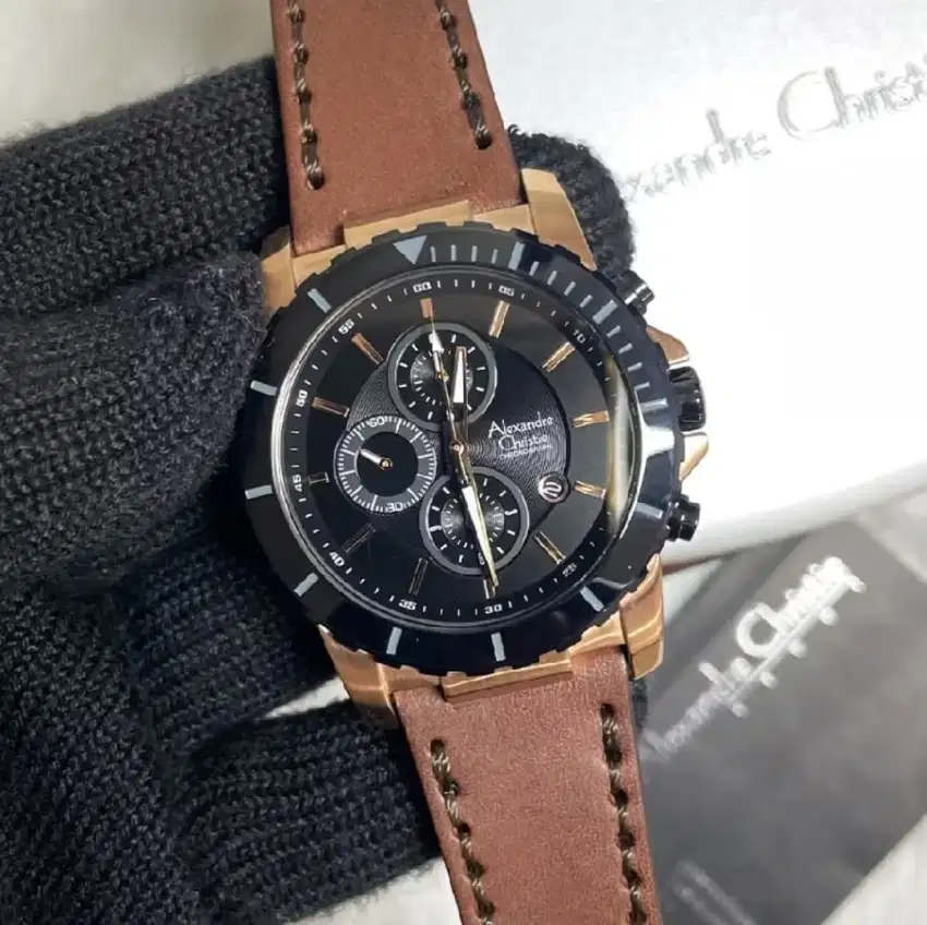 Jam tangan Pria Alexandre christie original ac 6141 coklat ros