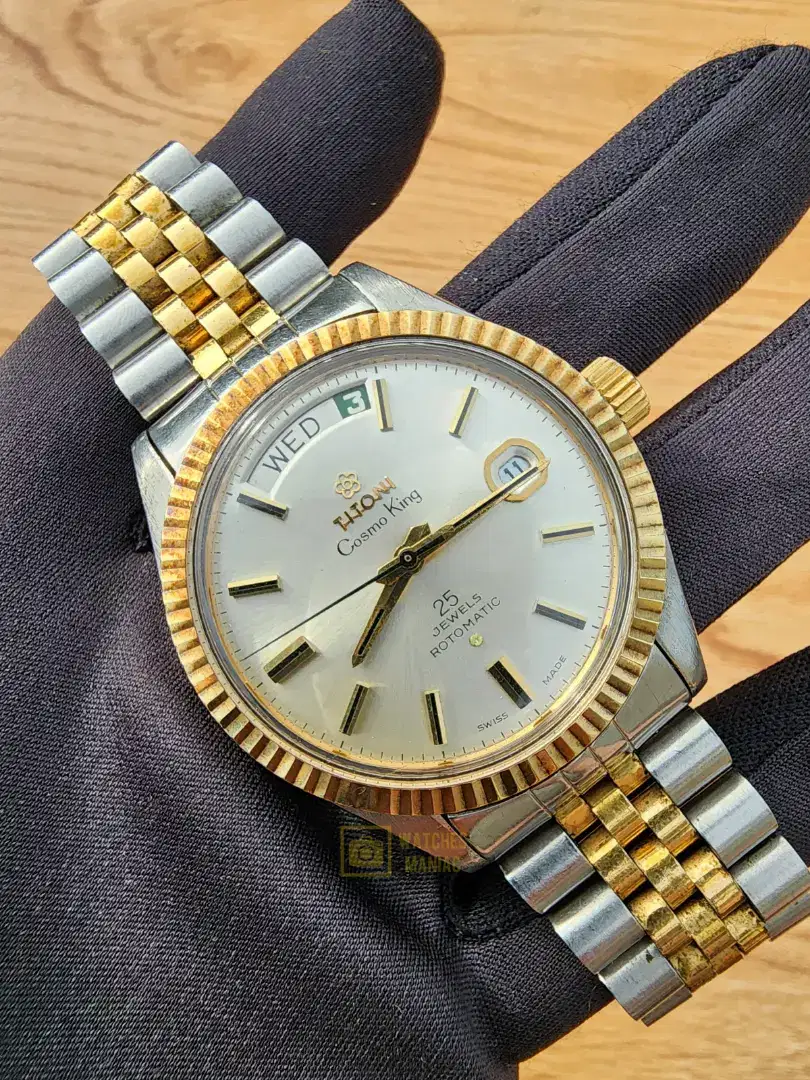 Jam Tangan Original Titoni Cosmo King 14K Gold Bezel Automatic Swiss