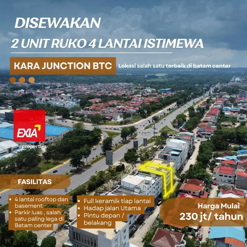 DISEWAKAN RUKO 2 UNIT 4LT dgn  PARKIRAN LUAS, BTM CENTER