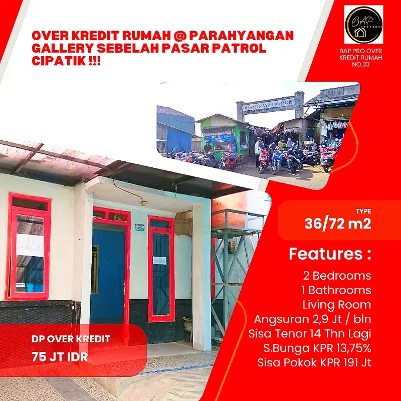 Take Over Kredit Rumah   PARAHYANGAN GALLERY Dkt Pasar Patrol Cipatik