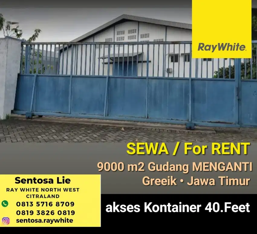 Sewa 9000 m2 Gudang Raya Pelemwatu Menganti Gresik -Akses KONTAINER 40