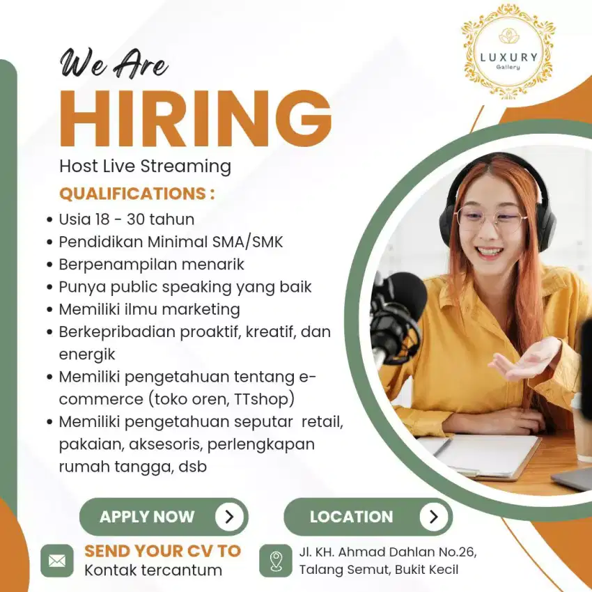 LOKER HOST LIVE STREAMING PALEMBANG