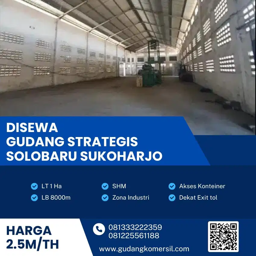 Disewakan Gudang Zona Merah Industri 1 Hektar Lokasi Solo Baru