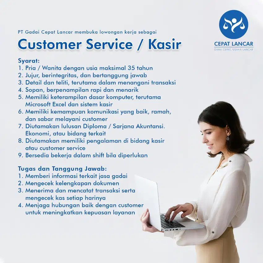 Dibutuhkan Customer Service dan Kasir