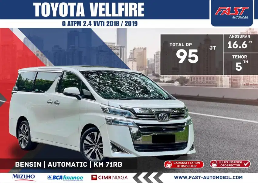 TOYOTA VELLFIRE G 2019 / 2018 ATPM SUNROOF KM.71RB PAJAK PANJANG #F4ST