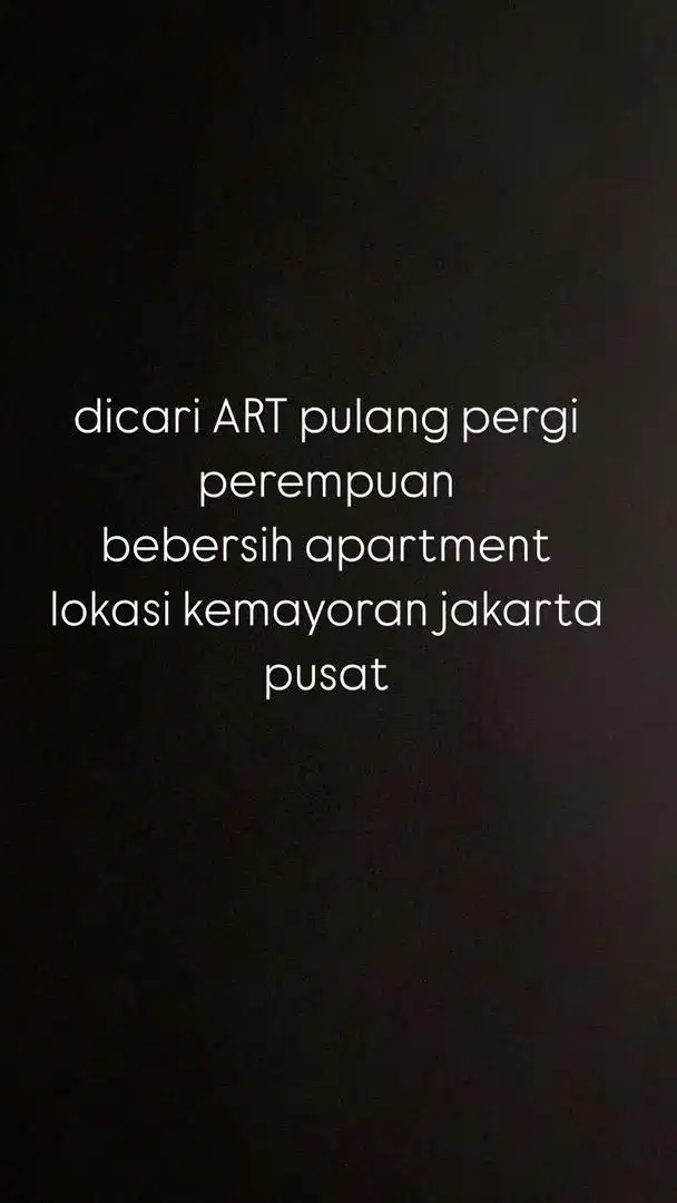 Dicari ART Pulang Pergi