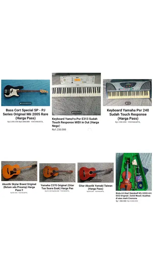 Gitar Akustik Elektrik Keyboard Bass Biola Kondisi Bekas