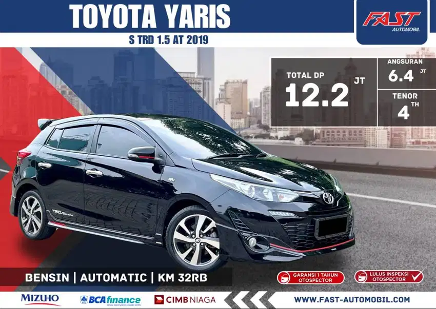 DP 12JT TOYOTA YARIS S TRD 2019 1.5 AT LOW KM.32RB PAJAK PANJANG#F2ST