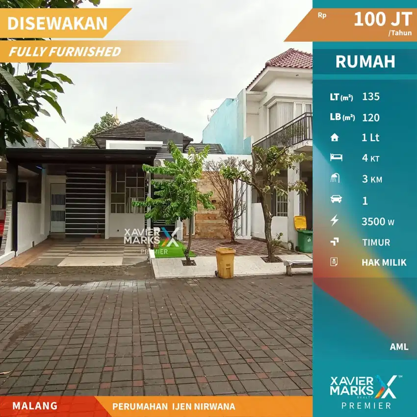 Propeti Langka Disewakan Rumah Fully Furnished di Ijen Nirwana Malang