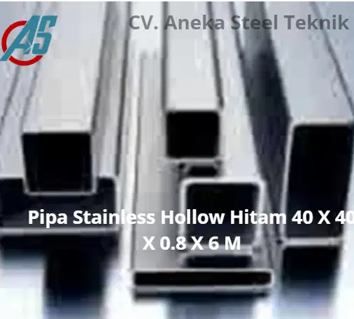 Pipa Stainless Hollow Hitam 40 X 40 X 0.8 X 6 M