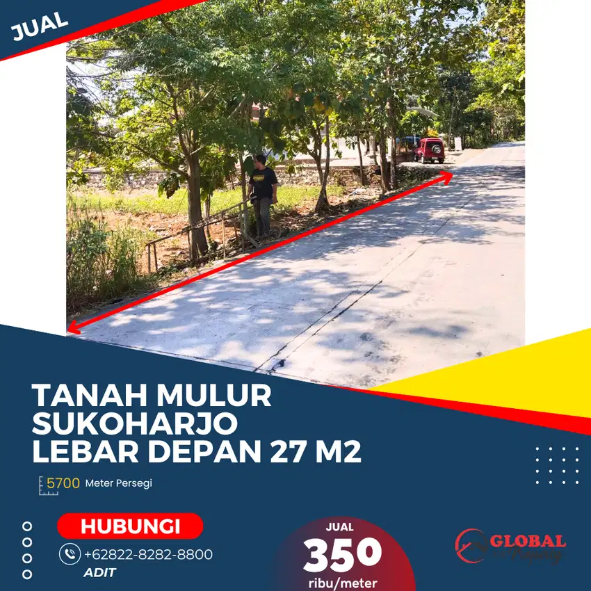 Tanah Mulur Sukoharjo Lebar Depan 27 Meter