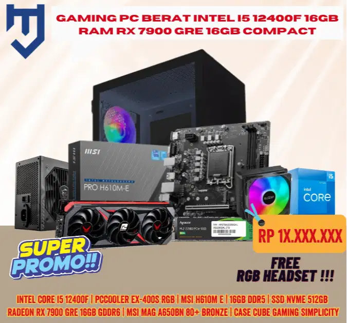 Gaming PC Berat Intel I5 12400F 16GB RAM RX 7900 GRE 16GB Compact.