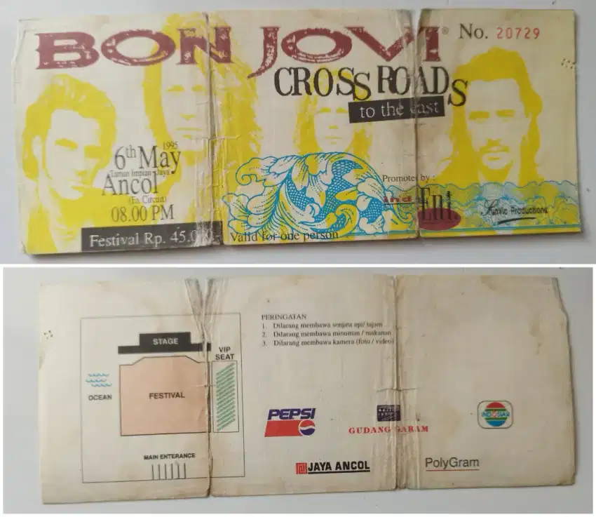 Tiket Konser Bon Jovi Cross Roads to the East 6th May 1995 Ancol