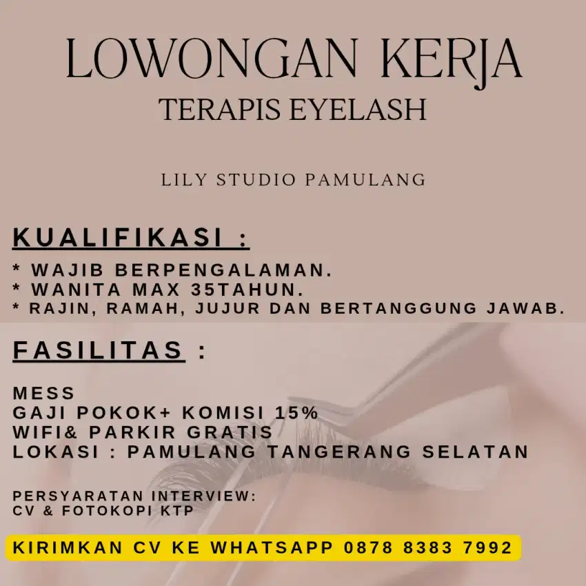 Loker Lowongan Kerja Terapis Eyelash Extension Pamulang Tangsel Bsd