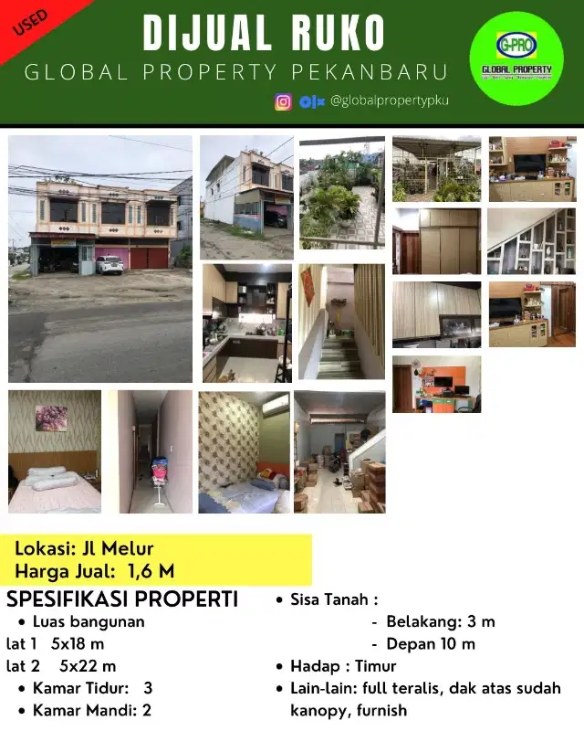 Dijual Ruko Jalan Melur Tengah Kota