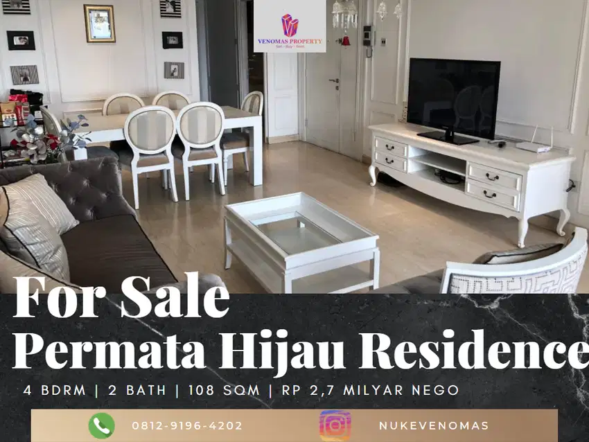 Dijual Apartement Permata Hijau Residence 3BR Plus 1 Low Floor