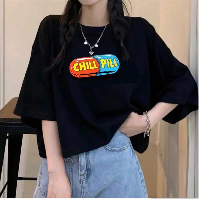 KAOS CROP TOP OVERSIZE PROMO RANDOM/TOP KOREA/TERBARU  CHAT (L,XL,XXL)