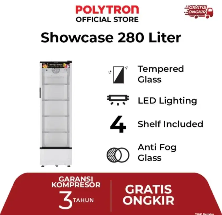 SHOWCASE POLYTRON 4 RAK SCN230 280LITER SHOWCASE POLYTRON 4RAK SCN230