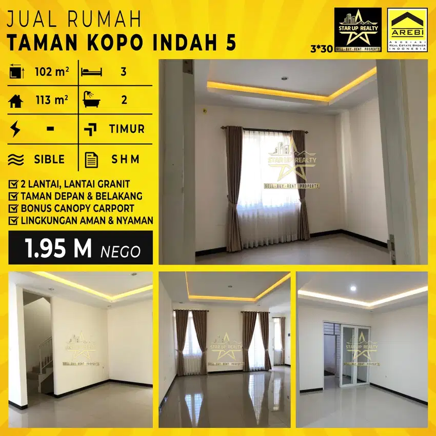 1,95 M DIjual Rumah 2 lantai TKI 5 taman kopo indah 5 lt102m lb113 kt3