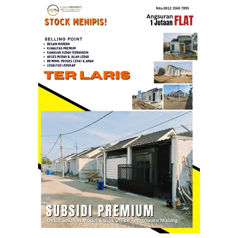 RUMAH SUBSIDI PREMIUM ANGSURAT FLAT 1 JUTAAN MALANG