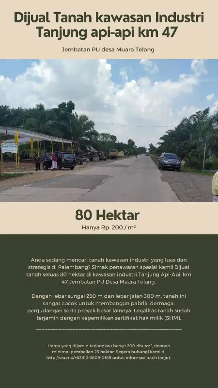 Dijual Tanah kawasan Industri Tanjung api-api