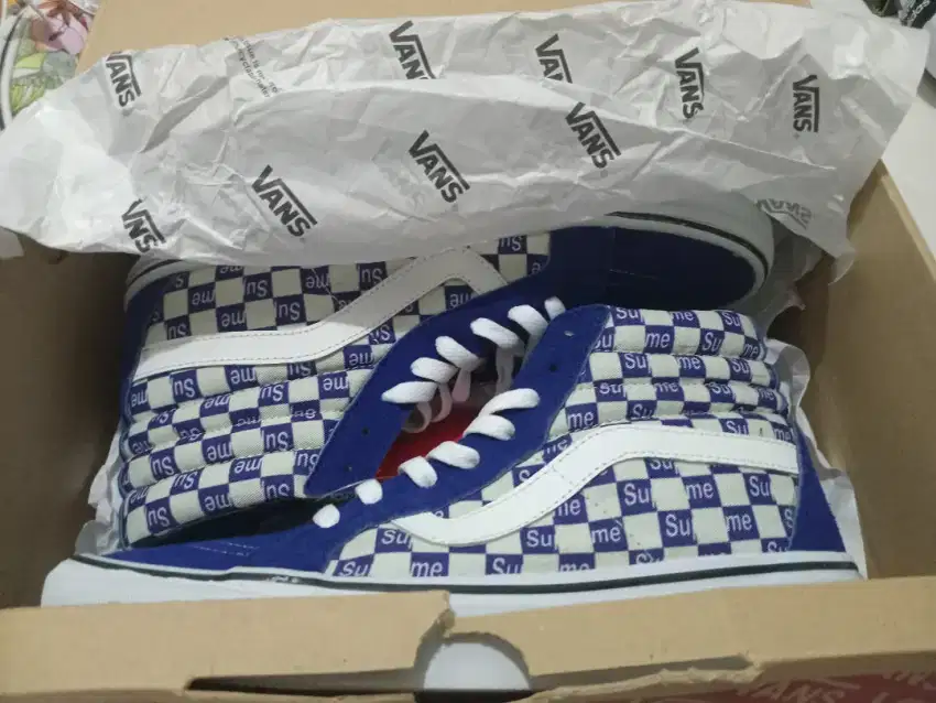 Vans sk8 high reissue pro supreme checkers blue size 42 bnib