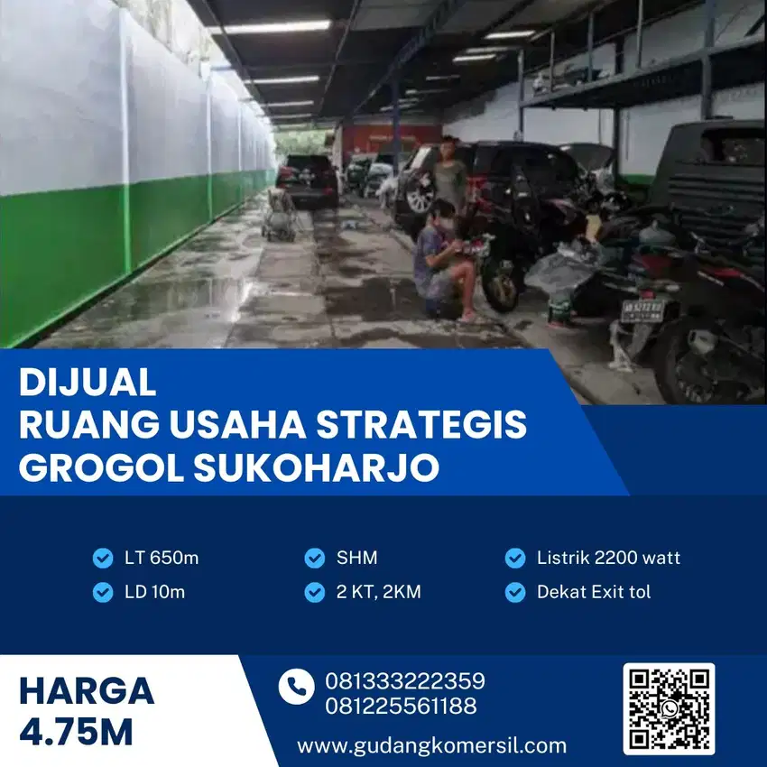 Dijual Ruang Usaha Strategis,Lokasi Grogol,Sukoharjo  650m2,BU