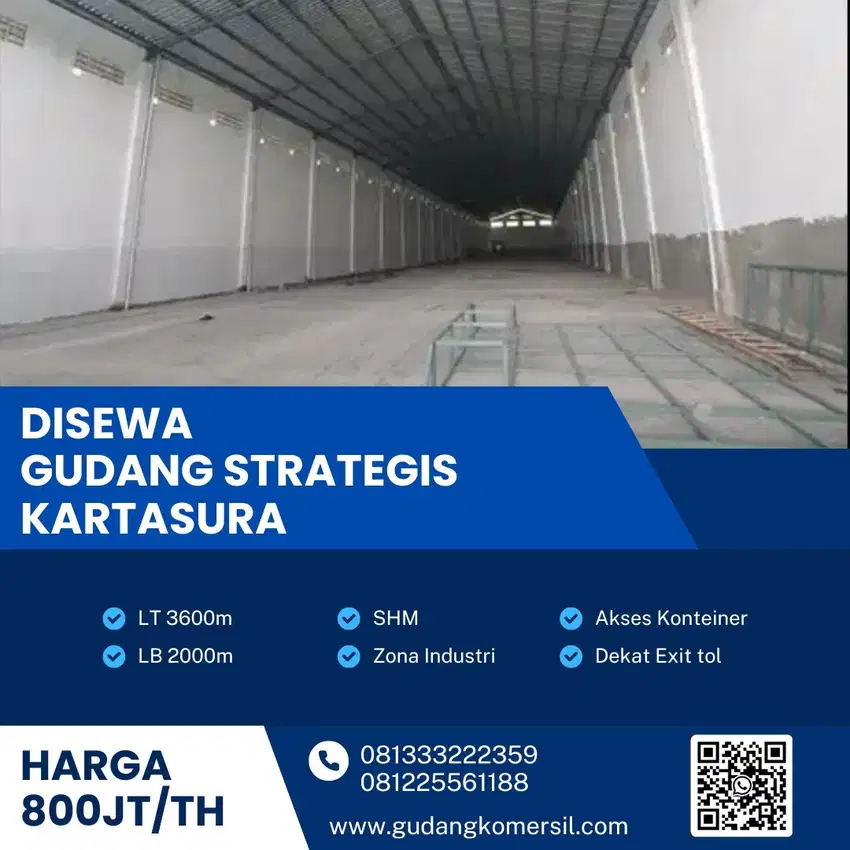 Disewa Gudang Zona Industri 3600m2 Lokasi Kartasura,Sukoharjo