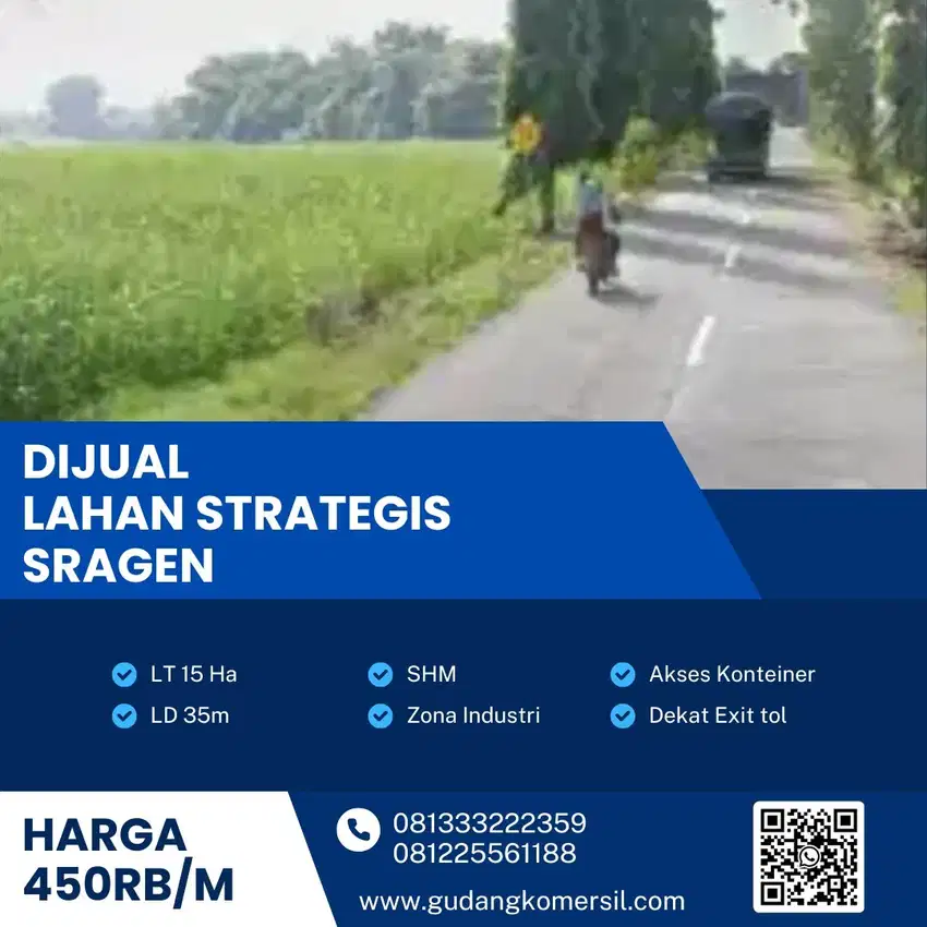 Dijual Lahan Industri,Lokasi Sambung macan,Sragen,15 Ha,Bu