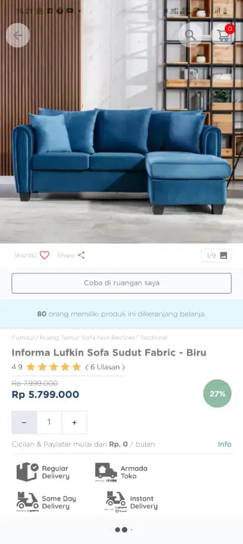 Promo sofa sudut fabric-Biru pake home credit geratis 1× ansuran