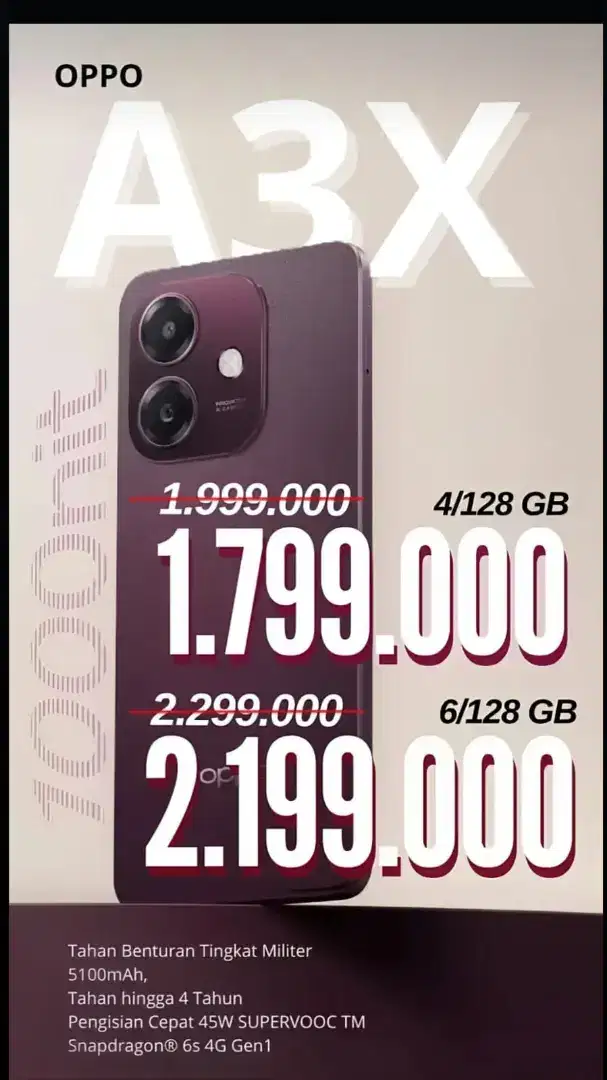 OPPO A3X CASHBACK UP TO 200K