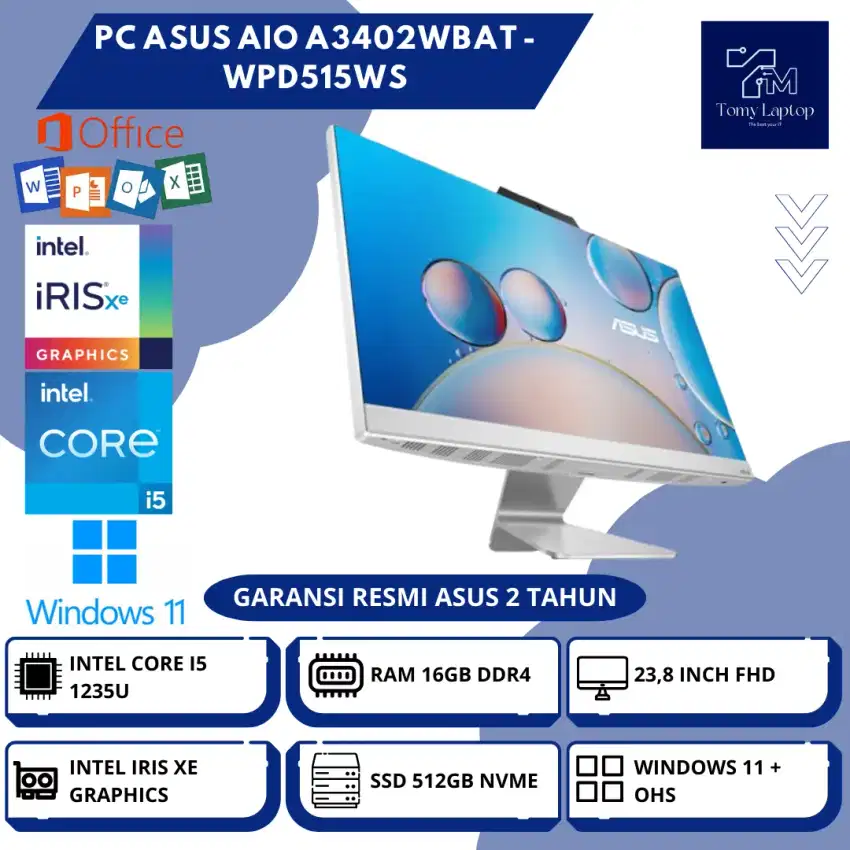 ASUS AIO A3402WBAT INTEL CORE I5-1235U IRIS XE RAM 16GB 512GB 23,8INCH